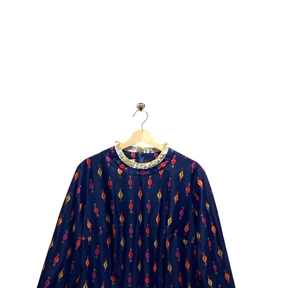 Vintage Amy Adams Vintage Printed Midi Dress Blue Size L 60’s Mid Century Modern - Picture 4 of 11